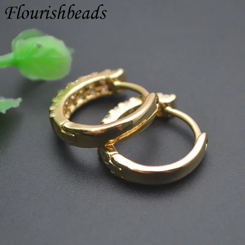18K Gold Color Brass Paved CZ Beads Round Shape Earring Hooks Women Girl Party Jewelry Making Findings Supplies 30pcs/lot