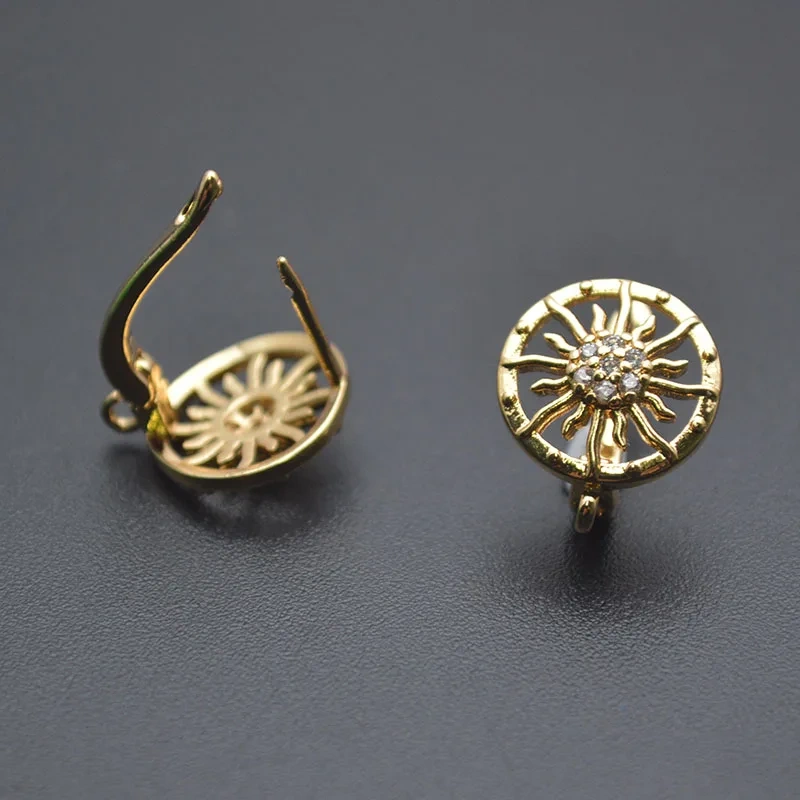 Openwork Sun Shape Earring Hooks Material Brass Fastener Earwire Hook Accessories for DIY Jewelry Making 30pcs/lot