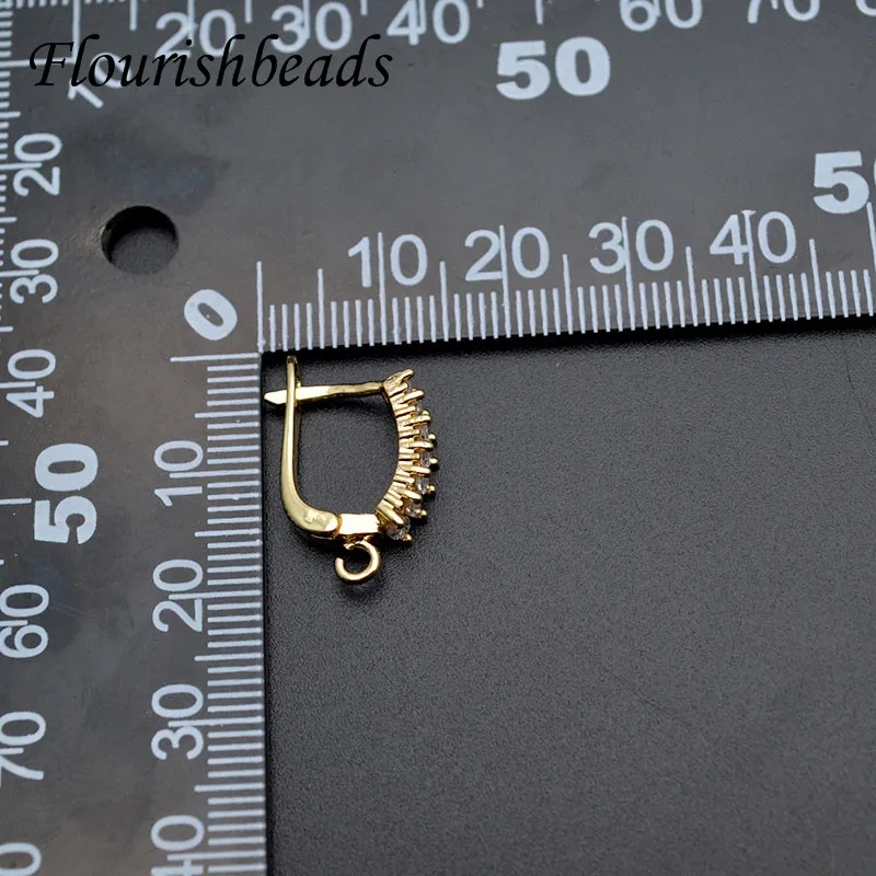 High Quality Real Gold Plating CZ Beads Paved Earring Hooks for Jewelry Making Parts Supplier 30pcs/lot
