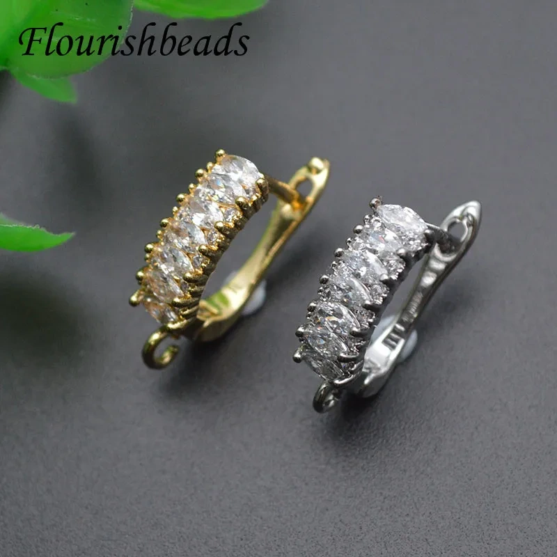 High Quality Real Gold Plating CZ Beads Paved Earring Hooks for Jewelry Making Parts Supplier 30pcs/lot