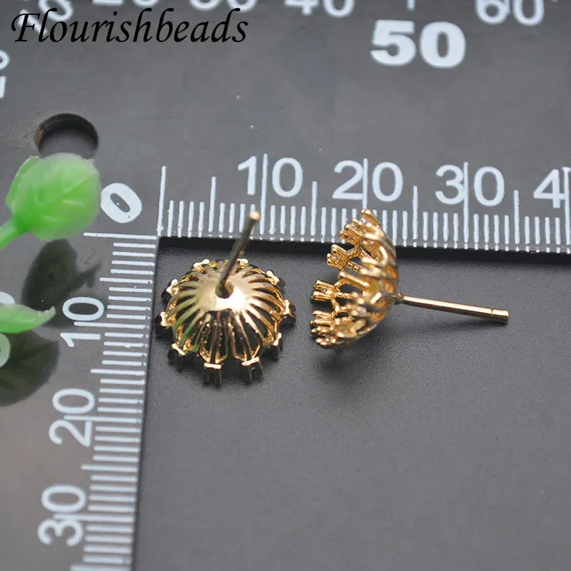 30pcs/lot 18k Real Gold Palted Flower Shape Earring Stud Pins Fit Half Hole Beads DIY Earring Jewelry Making Accessories