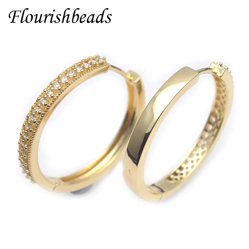 Quality Big Size 30x33mm Gold Color Real CZ Beads Paved Circle Round Earring Hoops Ear Wire Jewelry Findings Parts 20pcs/lot