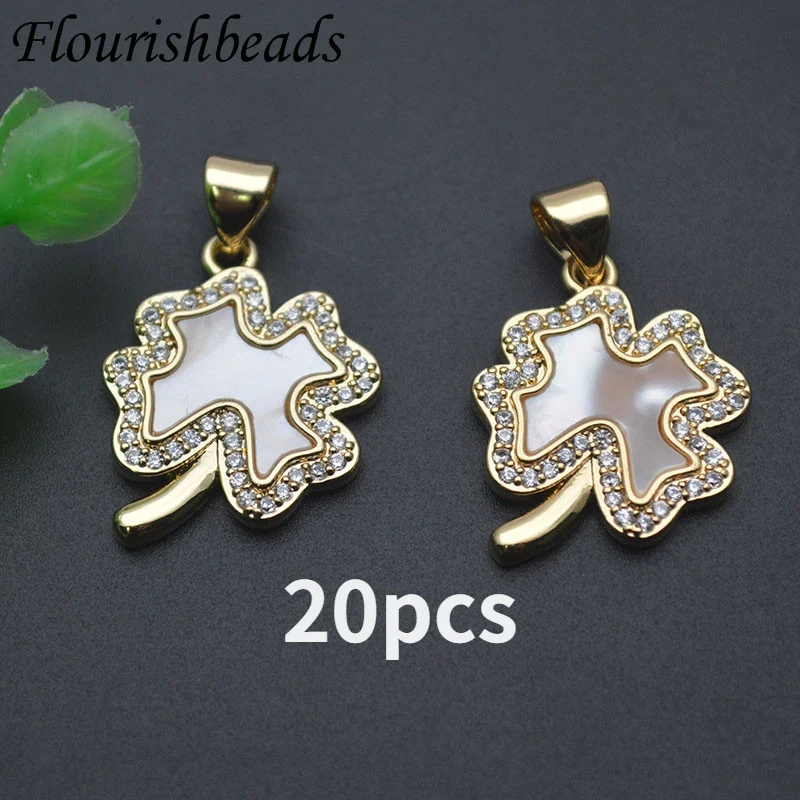 Jewelry Findings Accessories Supplies Gold Plated CZ Beads Paved Leaf Pendant Charms for Women DIY Necklace