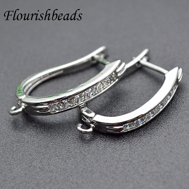 New design Anti-rust Paved CZ Beads 16x22mm Metal Copper Earring Hooks Jewelry Findings 30pc Per Lot