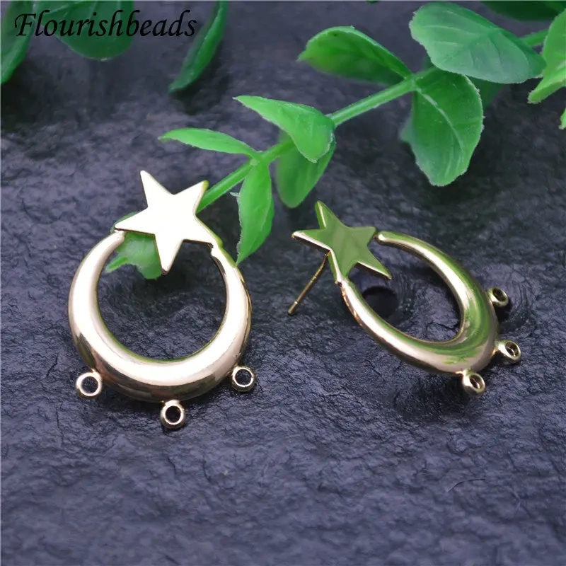 Anti-rust Gold Color Moon Star Shape with Multi Loops Metal Ear Stud Brass Fashion Jewelry Findings Earrings DIY Materials