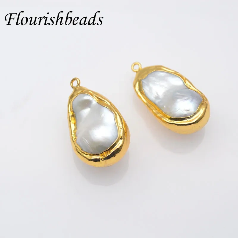 High Quanlity Fresh Water Pearl Baroque Beads Pendant Freefrom Flat Back Gold Plating on Surface for Necklace Jewelry Making