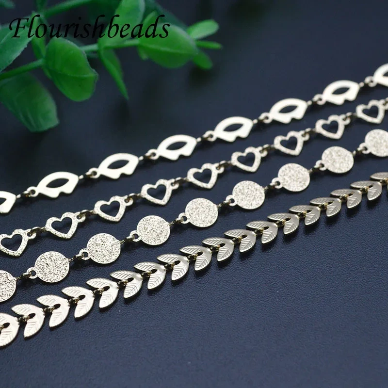 10 Meter Real Gold Plating Leaf Lip Heart Coin Shape Charm Link Chains DIY Handmade Accessories for Necklace Jewelry Making