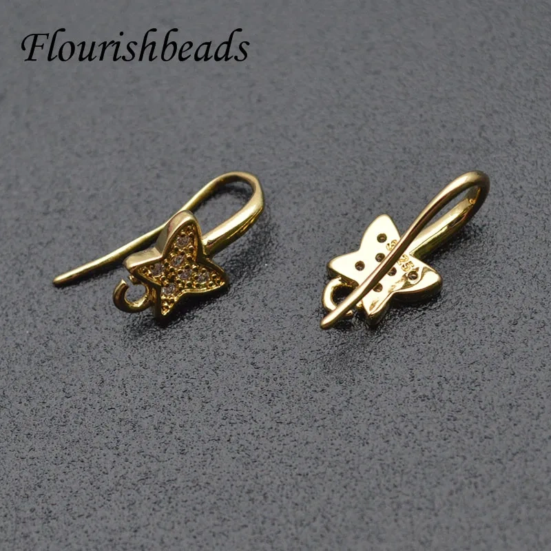 30pcs Nickle Free Multi Rhinestone Beads Metal Earrings Hooks Real Gold Plating Ear Wires for Jewelry Making Supplier
