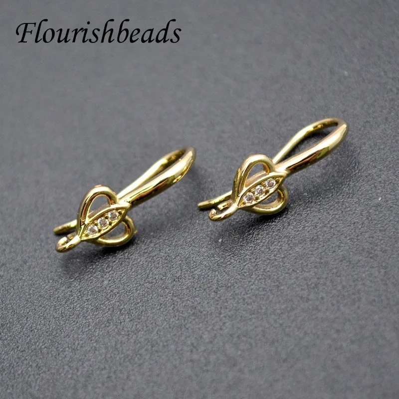 Real Gold Plating Heart Shape CZ Beads Paved Earring Hooks Accessories Open Jump Rings Jewelry Making Kit for DIY Earring 20pcs