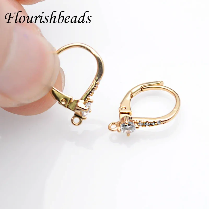 30pcs New Design Real Gold Palting Nickel-free Anti-rust CZ Beads Paved Earring Hooks for Jewelry Making Supplies