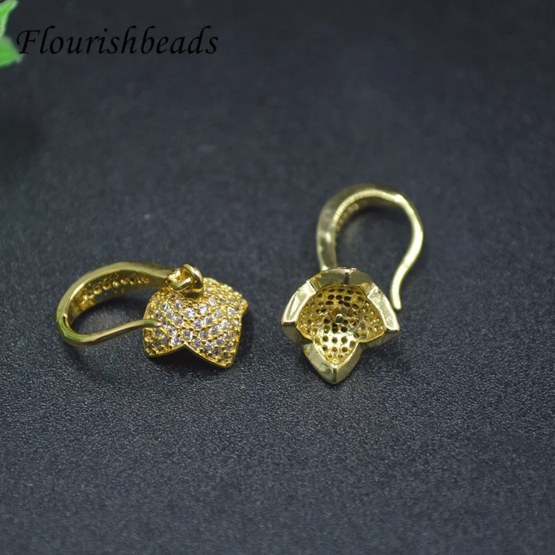 Gold Color CZ Beads Paved Anti Fading Earrings Flower Shape Layer Earrings Ear Wire  for Women Fashion Jewelry