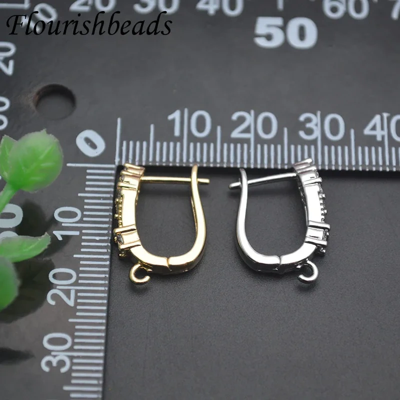 18k Brass Gold Plated Paved CZ Beads Color Remain Earring Hooks Earwire Jewelry Findings for DIY Earring Accessories Supplies