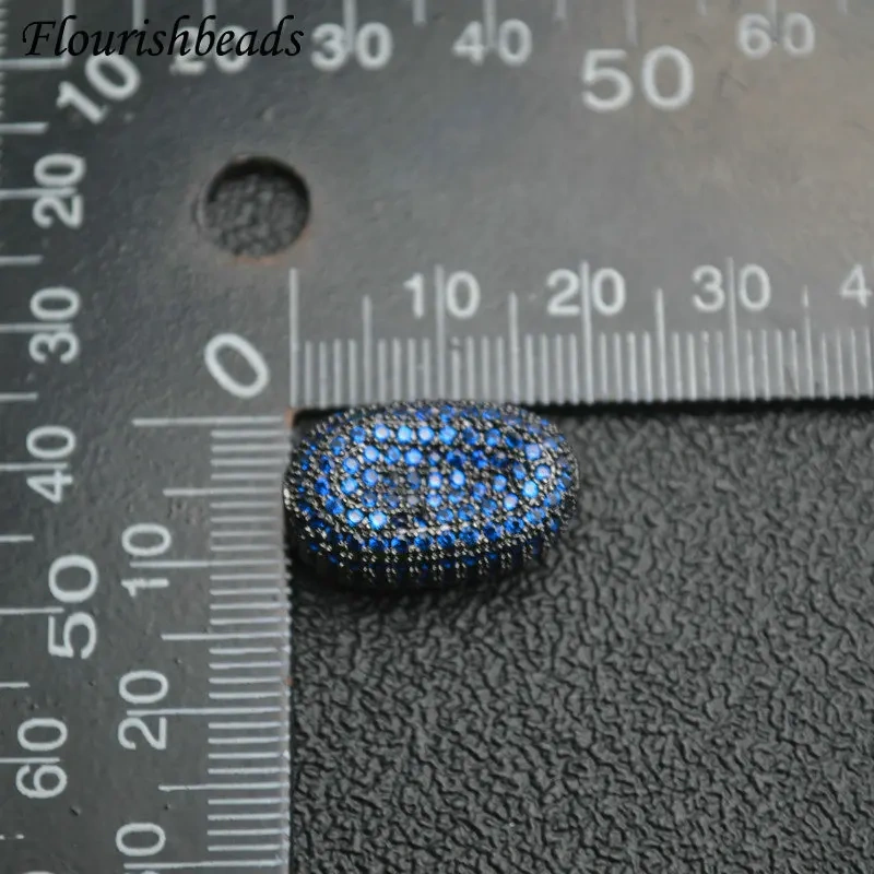 12x20mm High Quality Paved Blue Color Real CZ Zircon Rounded Rectangle Metal Beads DIY Fashion Jewelry Findings 5pc/lot