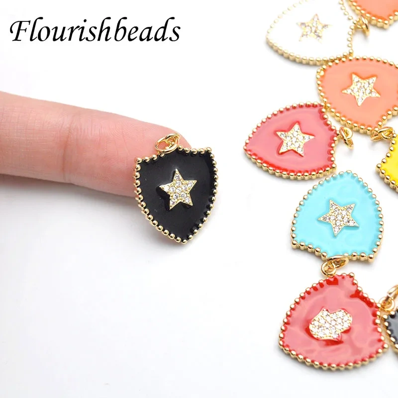 Drop Oil Colorful Enamel Moon Star hand  Heart  Shape Pendant Diy CZ Beads paved Charms for Jewelry Making