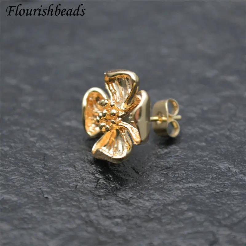 Good Quality Flower Shape Gold Color Anti-fade Metal Ear Stud Brass Chic Jewelry Findings Dangle Earrings DIY Stuff