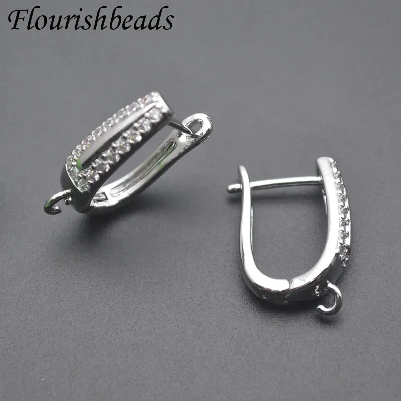 Jewelry Findings Paved Zircon Beads Geometric Triangle Shape Earring Hooks Earwire Clasp Accessories