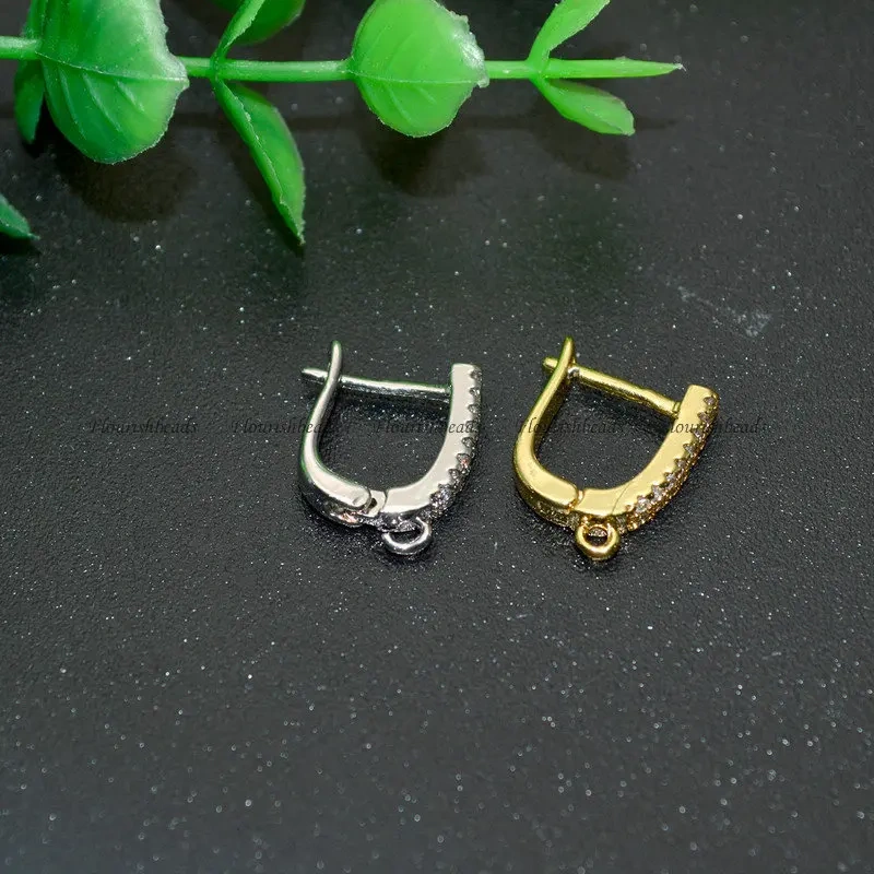 Paved Zircon CZ Beads High Quality Anti Fade Metal Arched Earring Hooks Jewelry Findings Setting Accessories Makings 30pc