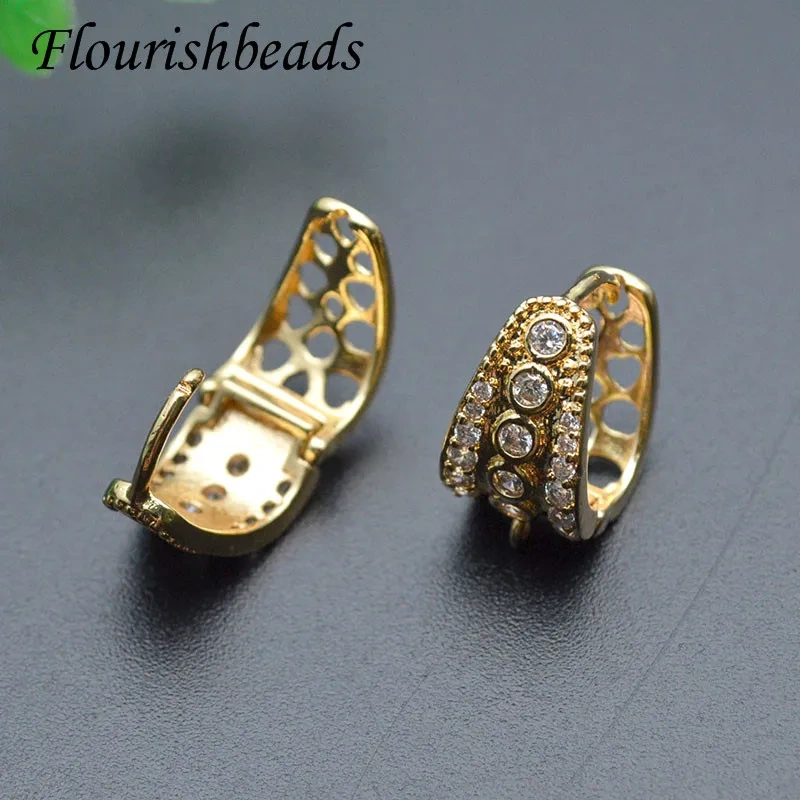 Luxury Real Gold Plated CZ Beads Paved Nickel Free Earring Hooks Clasp DIY Women Handmade Quality Jewelry Making Supplier