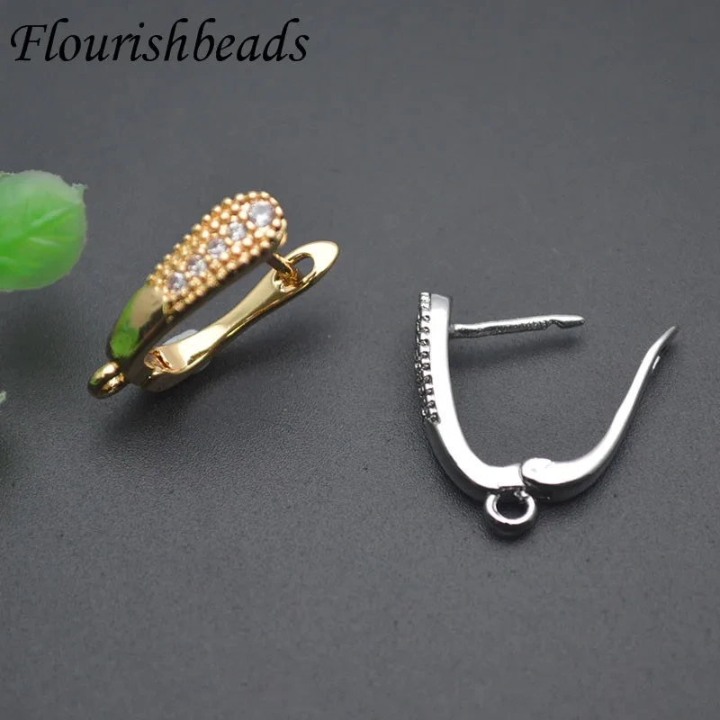New Design Paved CZ Beads 18k Gold Earring Hooks Schwenzy Jewelry Findings for Women DIY Fashion Earrings 30pcs/lot
