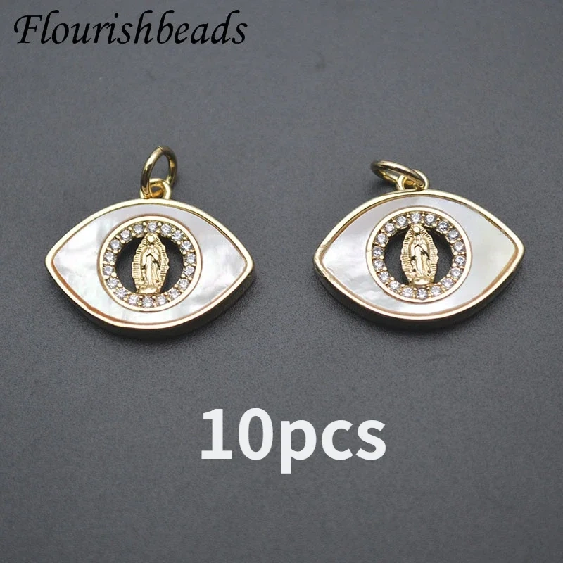 Mother of Pearl Turkish Evil Eye Gold Plated Charm Pendants Accessories for Women Bracelet Necklace Earring Jewelry Making