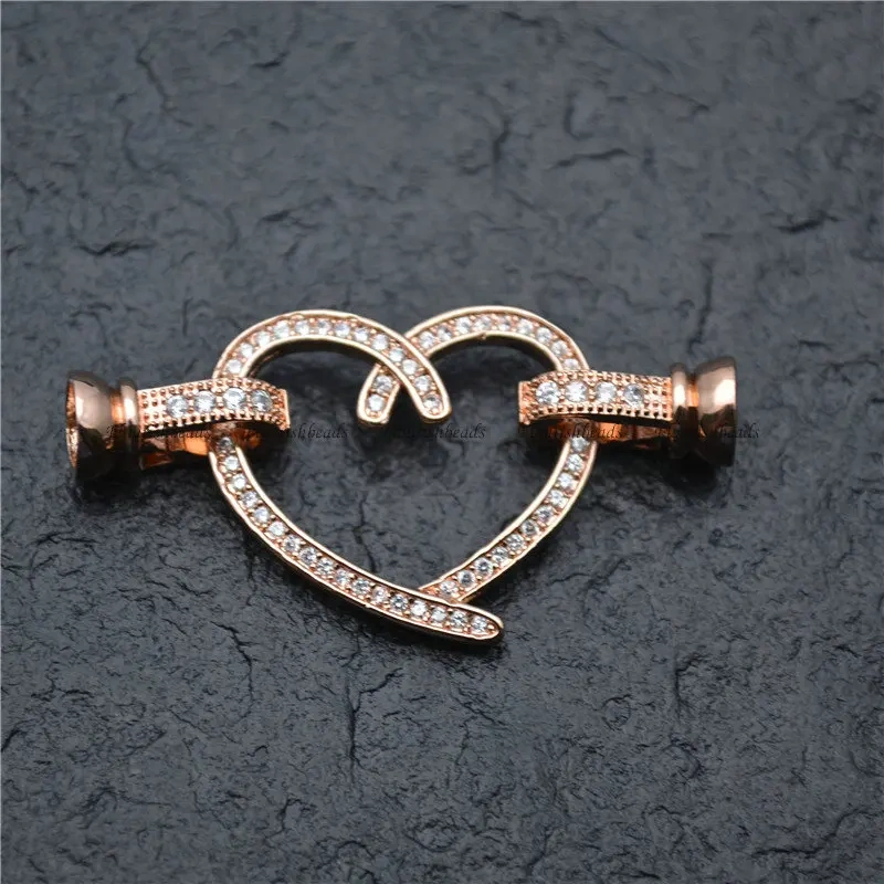25x23mm Heart Shape Pave CZ Rhinestone Two Loops Connectors Necklace Clasps or Bracelet Charms Fashion Jewelry Findings 5pcs
