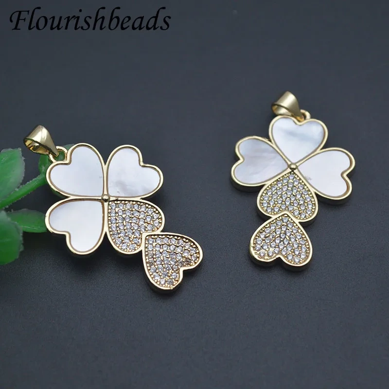 New Double Heart Leaf Shape MOP Pendant 18k Gold Color Charms for DIY Nickel Free Fashion Necklace Jewelry 10pcs/lot