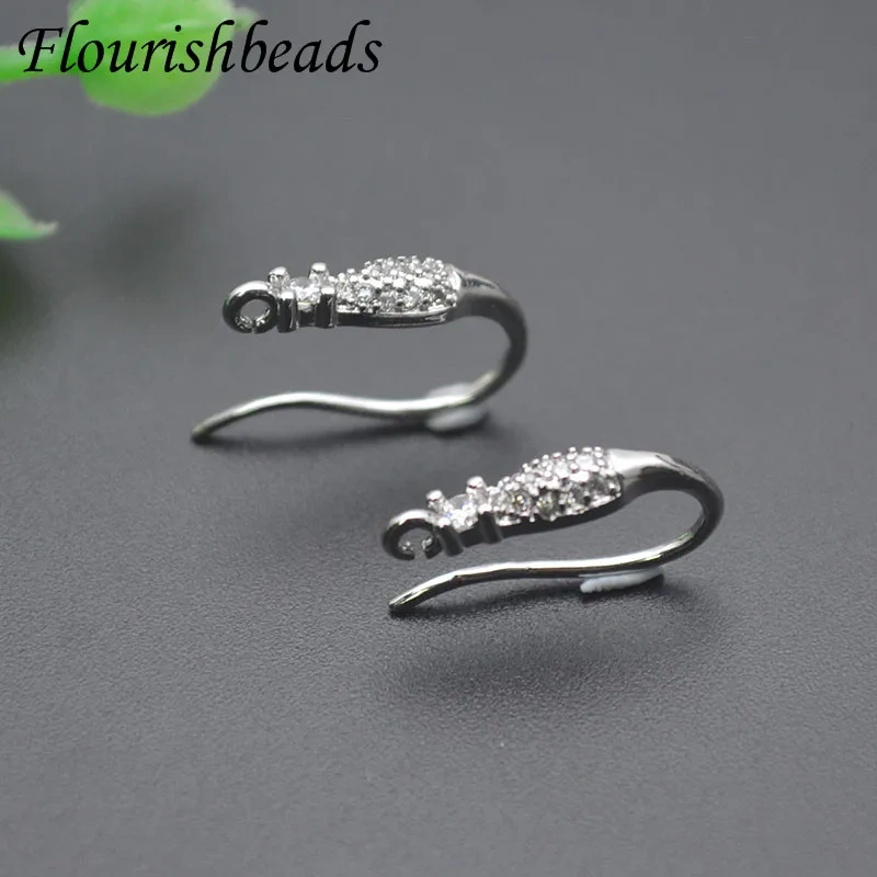 30pcs/lot Gold Plated Paved CZ Beads Ear Wire with Loop Jewelry Findings for DIY Dangle Earring