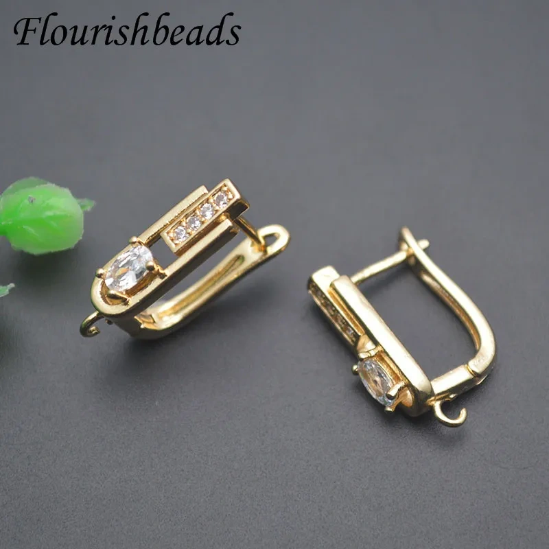 Paved CZ Beads 18k Gold Color Geometry Earring Hooks Earwire for DIY Dangle Earrings Accessories Jewelry Making 30pcs/lot