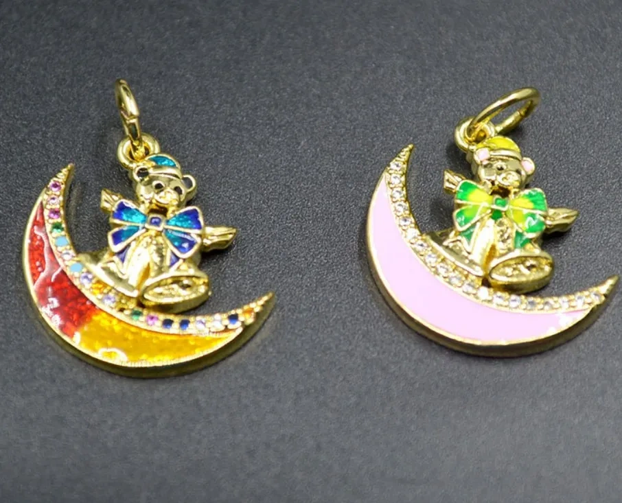 New Arrived Gold Plated Nickel Free Cute Bear Moon Christmas Bracelet Charms  Pendant DIY Earrings Jewelry Making 20pcs/lot