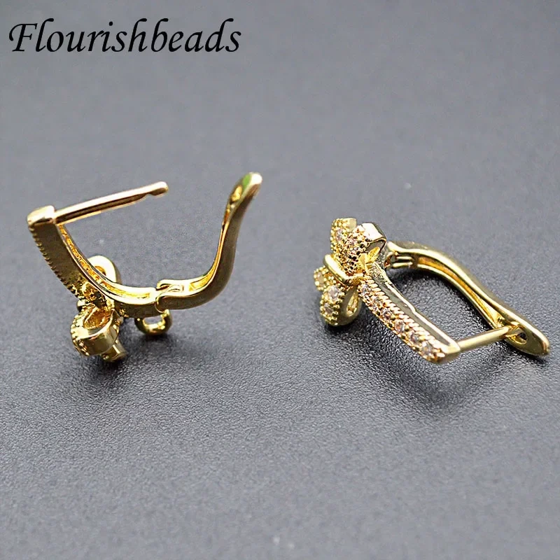20pc Nickle Free Zircon CZ Beads Paved Gold Plating Earring Hooks Bow Tie Shape DIY for Jewelry Making Supplies
