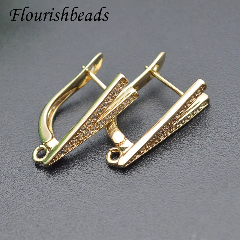 Nickel Free Gold Color CZ Beads Paved Letter V Shape Earring Hooks for DIY Jewelry Making Accessories 20pcs