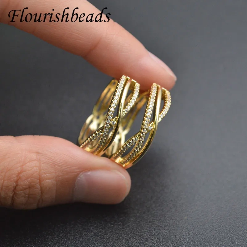 Big Size High Quality Real Gold Plated CZ Paved Circle Hoop Earrings for Women Girl Wedding Party Nickel Free Accessories 20pcs