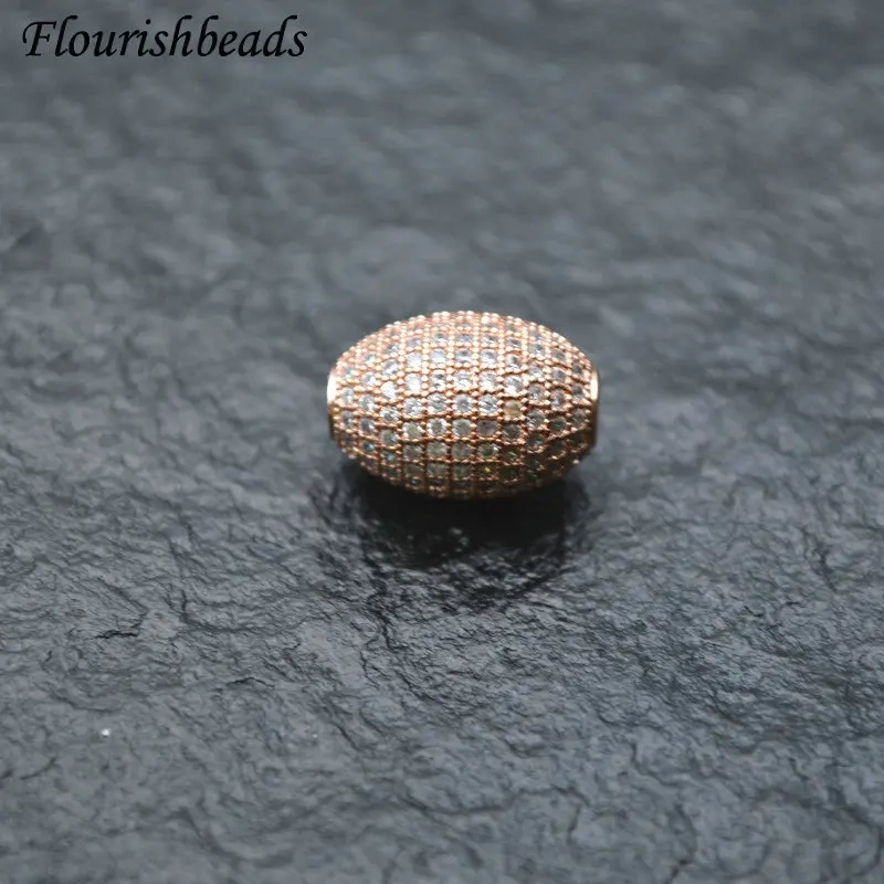 10x20mm  High Quality Muti Color Paved Real CZ Zircon Oval Tube Metal Beads DIY Fashion Jewelry Findings 5pc/lot