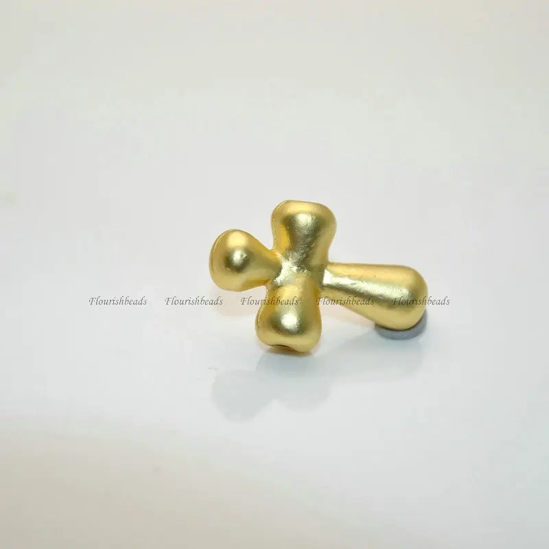 2mm Hole Gold Plated Matte Finish Cross Shape Beads Jewelry Makings Bracelet Charms Necklace Pendant Choker