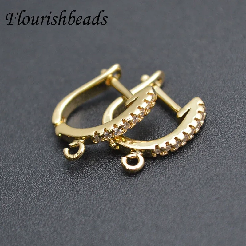 High Quality Metal Copper  CZ Paved Various Colors Earring Hooks DIY for Jewelry Making Supplier 30pcs/lot