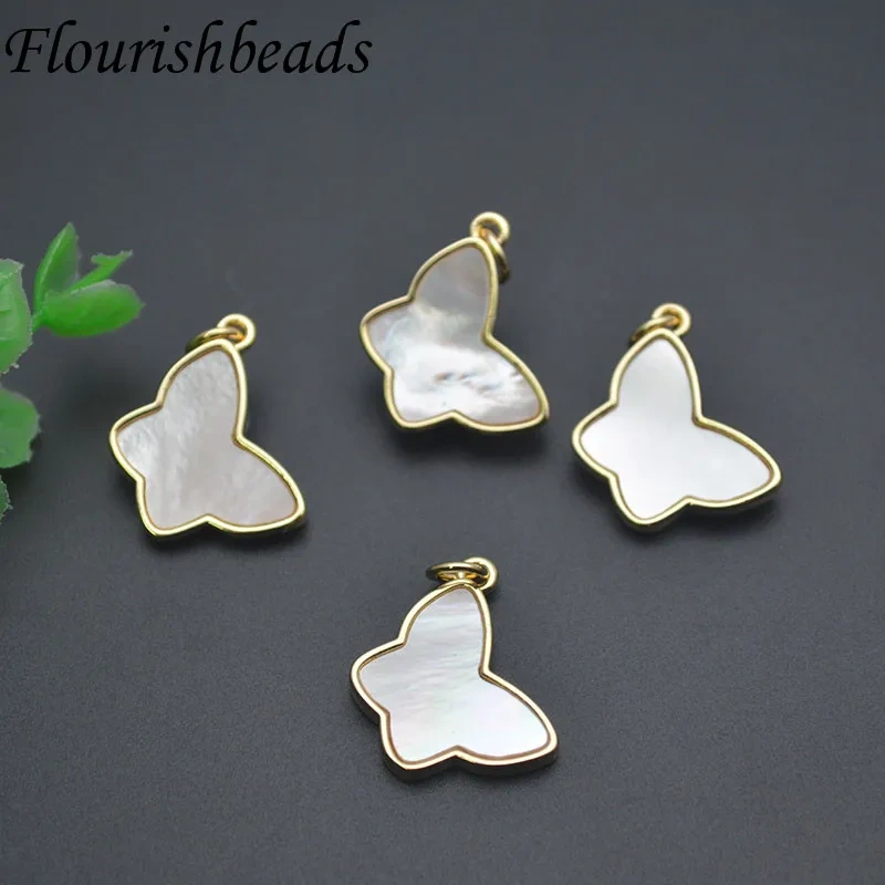 Wholesale 10pcs/lot Gold Plated Mother of Pearl White Color Butterfly Pendant Charms DIY Jewelry Making Necklace Bracelet