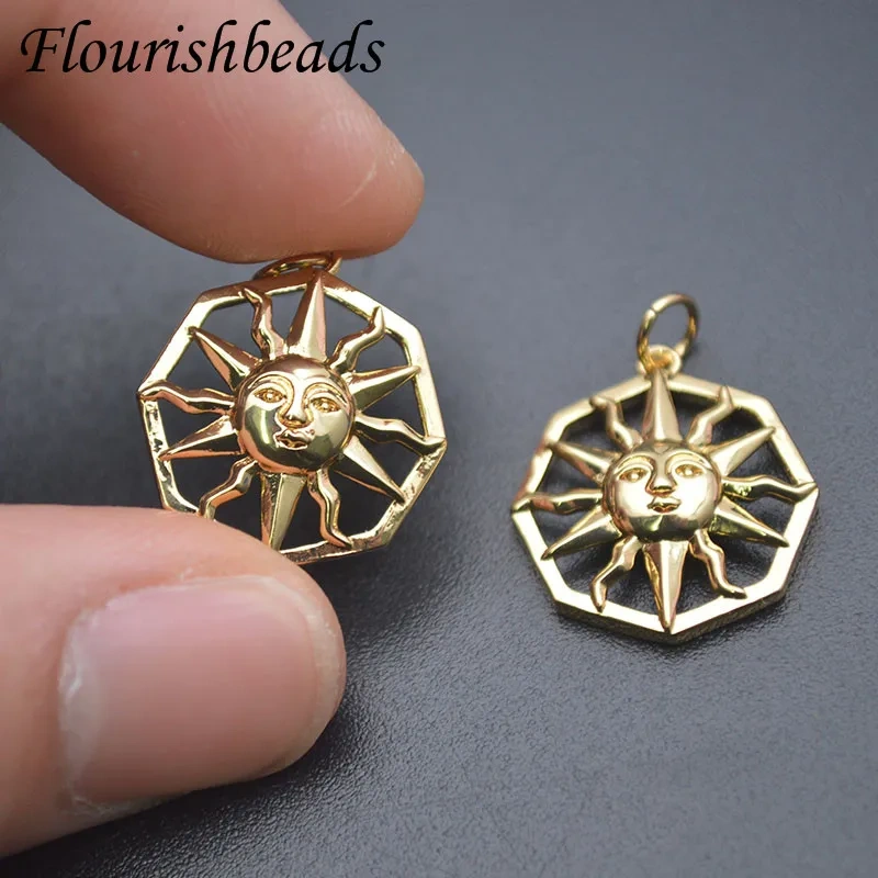 Jewelry Findings 18x20mm Nickel Free Real Gold Plated Sun Shape Charms 1 Hole Necklace Pendant for DIY Earrings