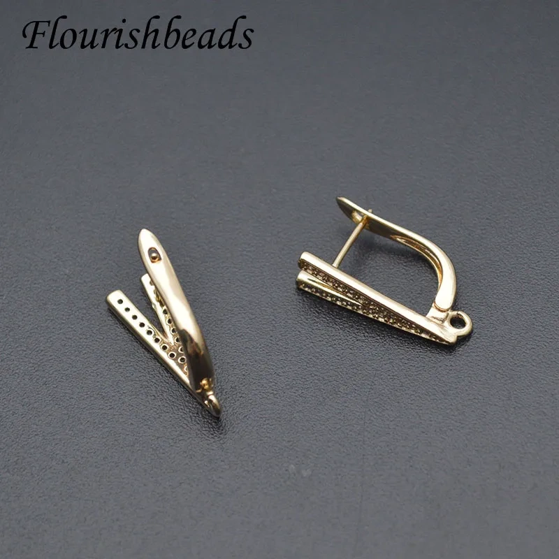 Nickel Free Gold Color CZ Beads Paved Letter V Shape Earring Hooks for DIY Jewelry Making Accessories 20pcs