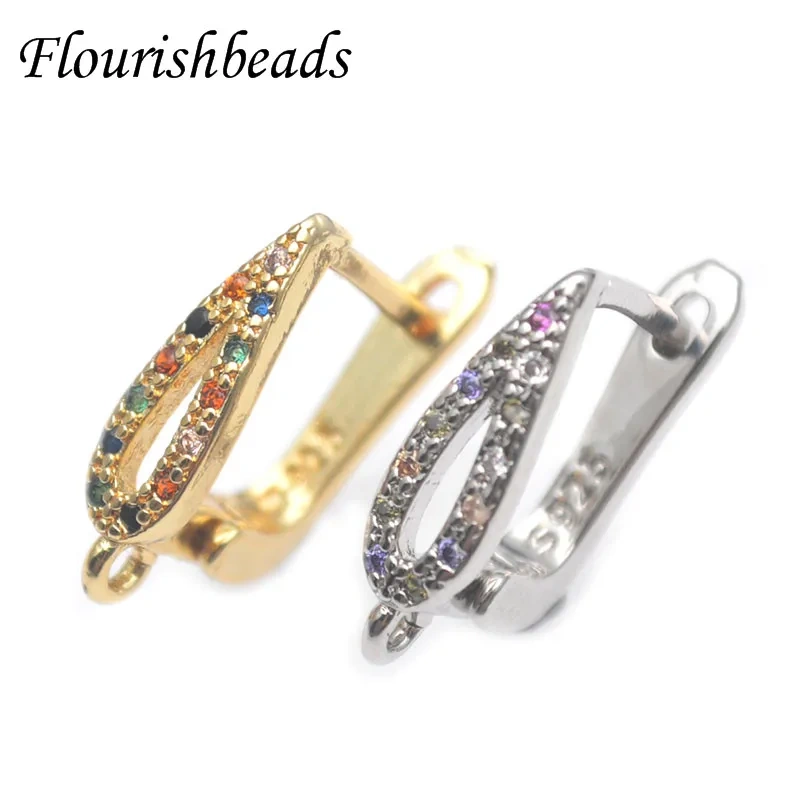 Colorful CZ Beads Gold Silver Color Shvenzy Earwire Fixture Earring Hooks Clasp Women DIY Fashion Jewelry Making Parts 30pcs