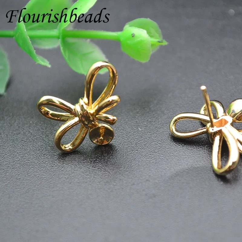 50pc Per Lot Nickel-free Gold Color Bow Knot Shape Earring Hooks Jewelry Findings Fit 6mm 8mm Half Hole Beads