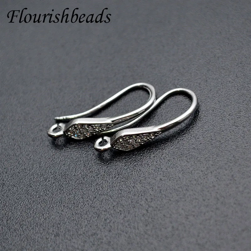 Nickle Free Rhodium Color CZ Beads Setting Rhombus Shape Metal Earring Hooks DIY for Jewelry Findings 30pc/lot