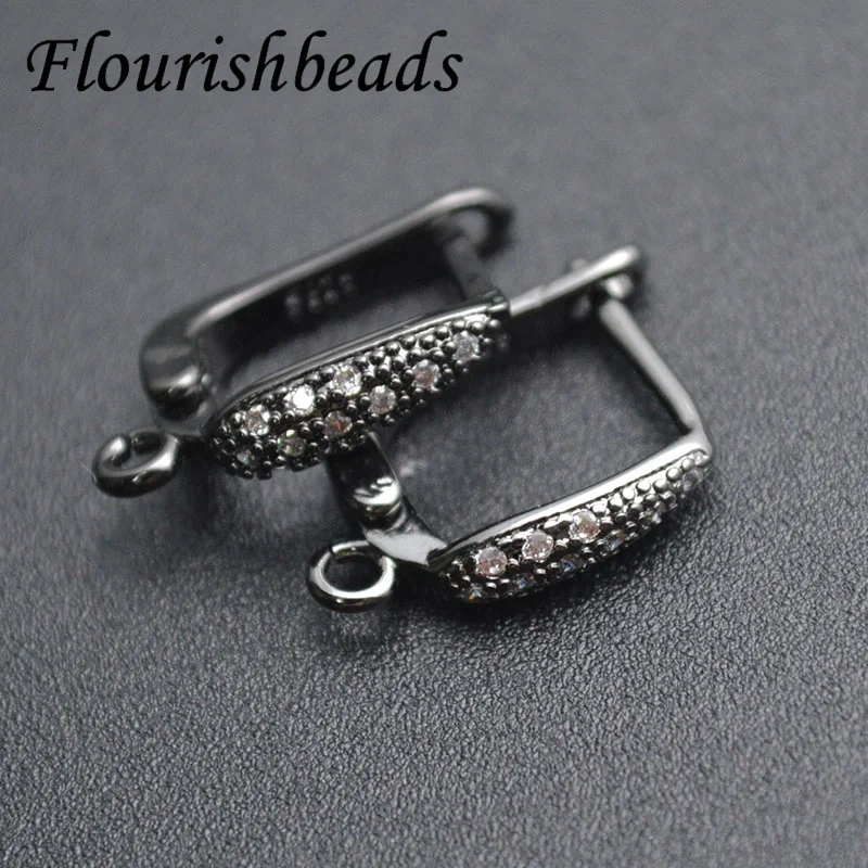 Zircon Inlaid  Nickle Free Anti-rust Gold Rhodium Color Metal Earring Hooks Jewelry Findings 30pc Per Lot
