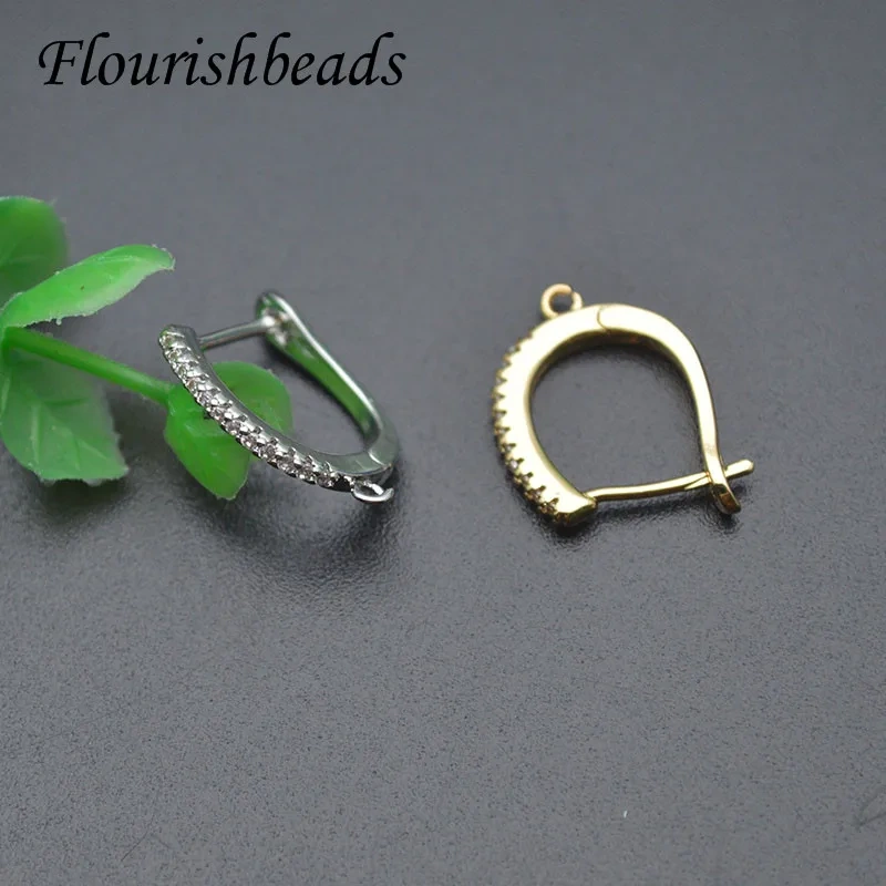 15x18mm Jewelry Findings Gold Color Nickel Free CZ Beads Paved Earring Hooks DIY Jewelry Making Parts 30pcs/lot