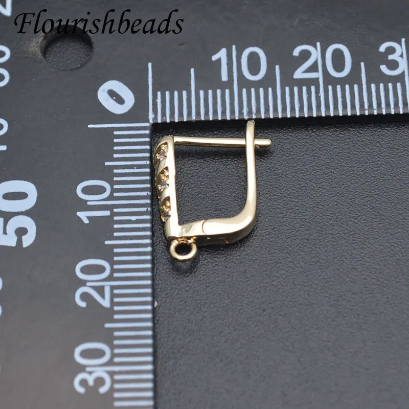 Metal Brass Gold Color Earring Hooks Paved CZ Beads Women Handmade DIY Quality Jewelry Accessories 30pcs/lot