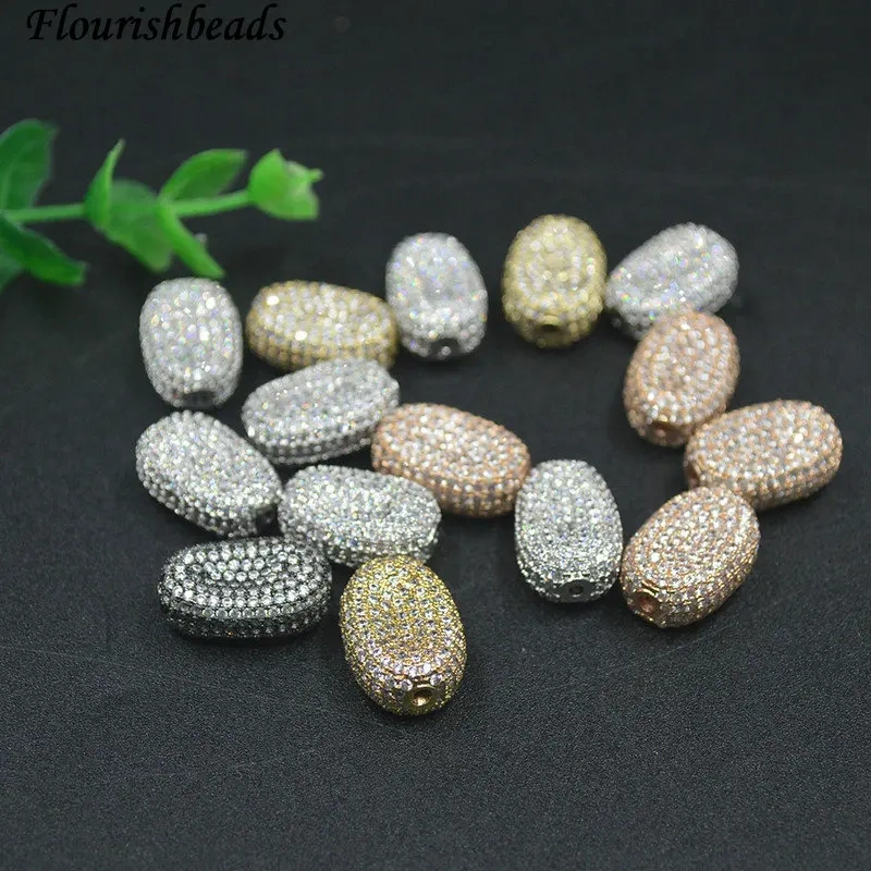 14x20mm Luxury Paved  Real CZ Zircon Rounded Rectangle Metal Beads for Women DIY Jewelry Making Necklace Bracelet