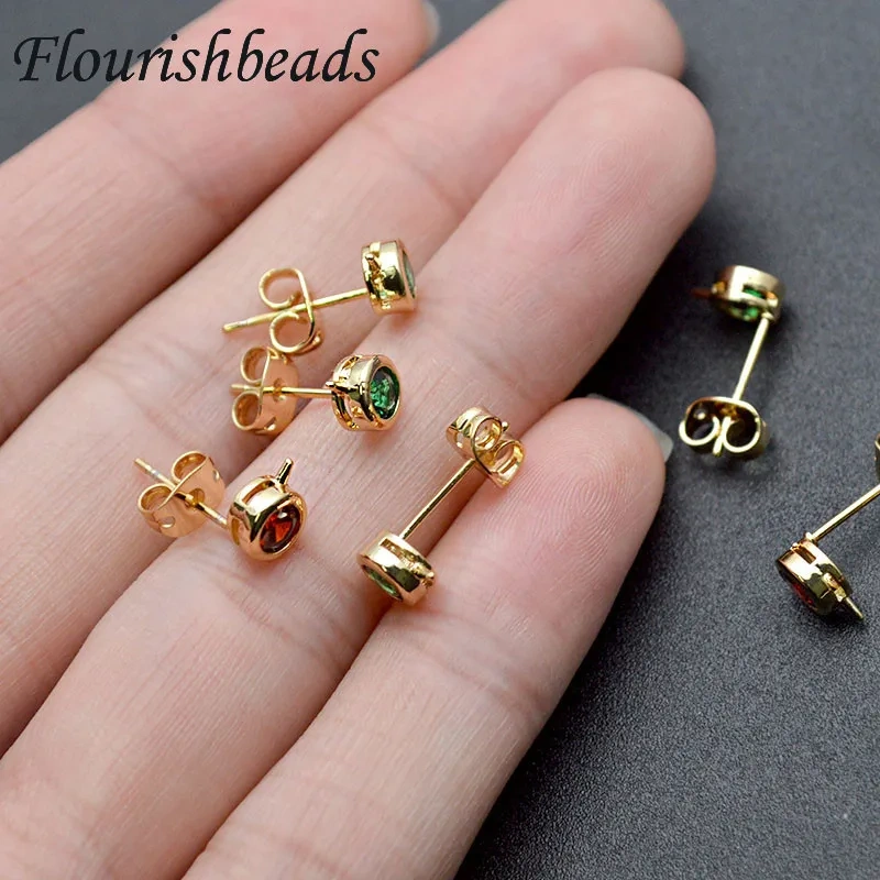 30pcs Real Gold Plating Ear Stud CZ Paved Anti-rust Metal Ear Wire DIY Earrings Fashion Jewelry Components
