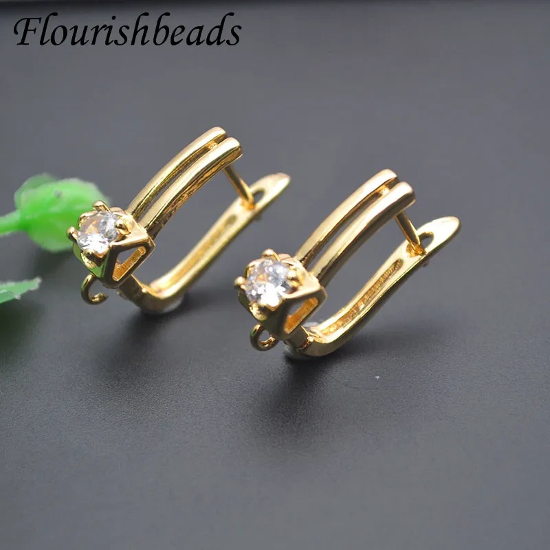 30pcs/lot 18K Gold Color Fastener Earring Hooks Paved CZ Beads Earwire Clasp Women Handmade DIY Jewelry Accessories