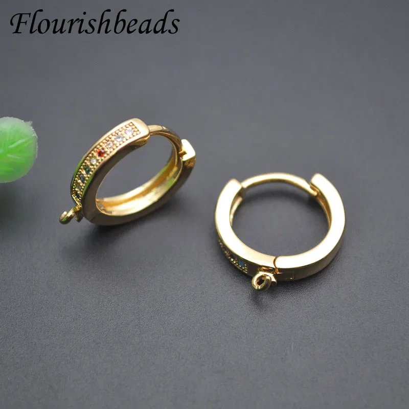 Paved Colorful Zirconia Beads Round Earring Hooks 18k Gold Color Earring Hoops for Women DIY Jewelry Making 30pcs/lot