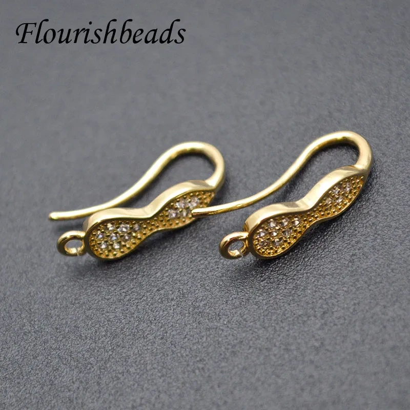 Various Shape Real Gold Plating Zircon Beads Paved Gourd Shape Earring Hooks for DIY Jewelry Making Supplier 20pcs/lot