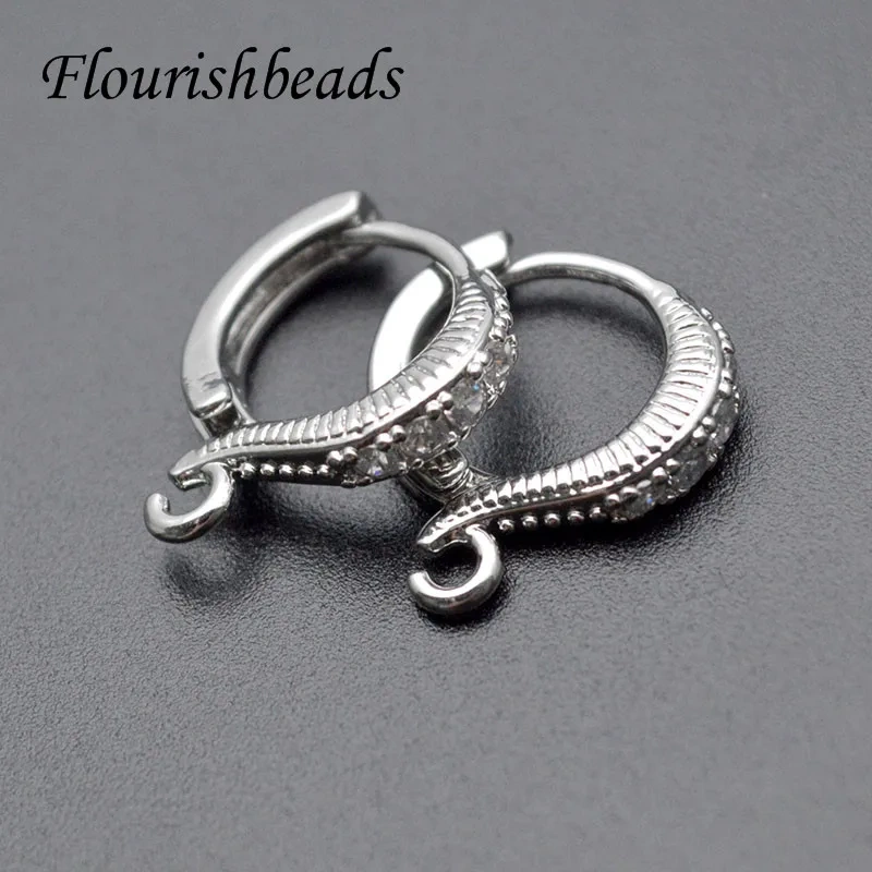 20pcs Nickle Free CZ Beas Paved Gold Plating Round Earring Hooks for Dangle Earring Jewelry Making Supplier